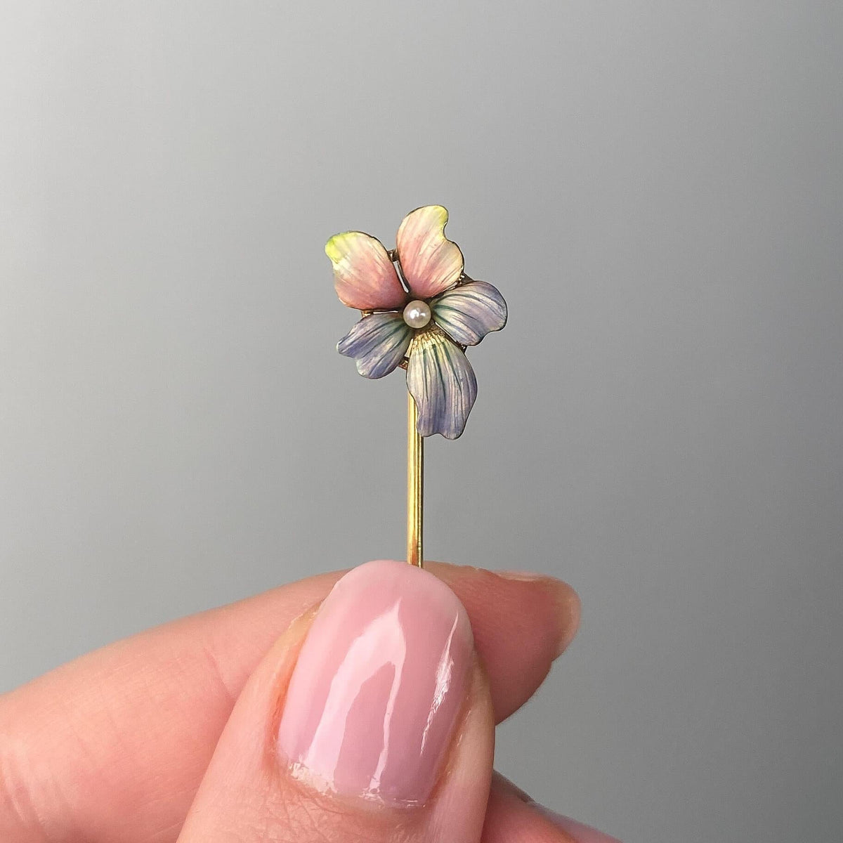 Antique Enamel Violet Stickpin of 14k Gold - Trademark Antiques