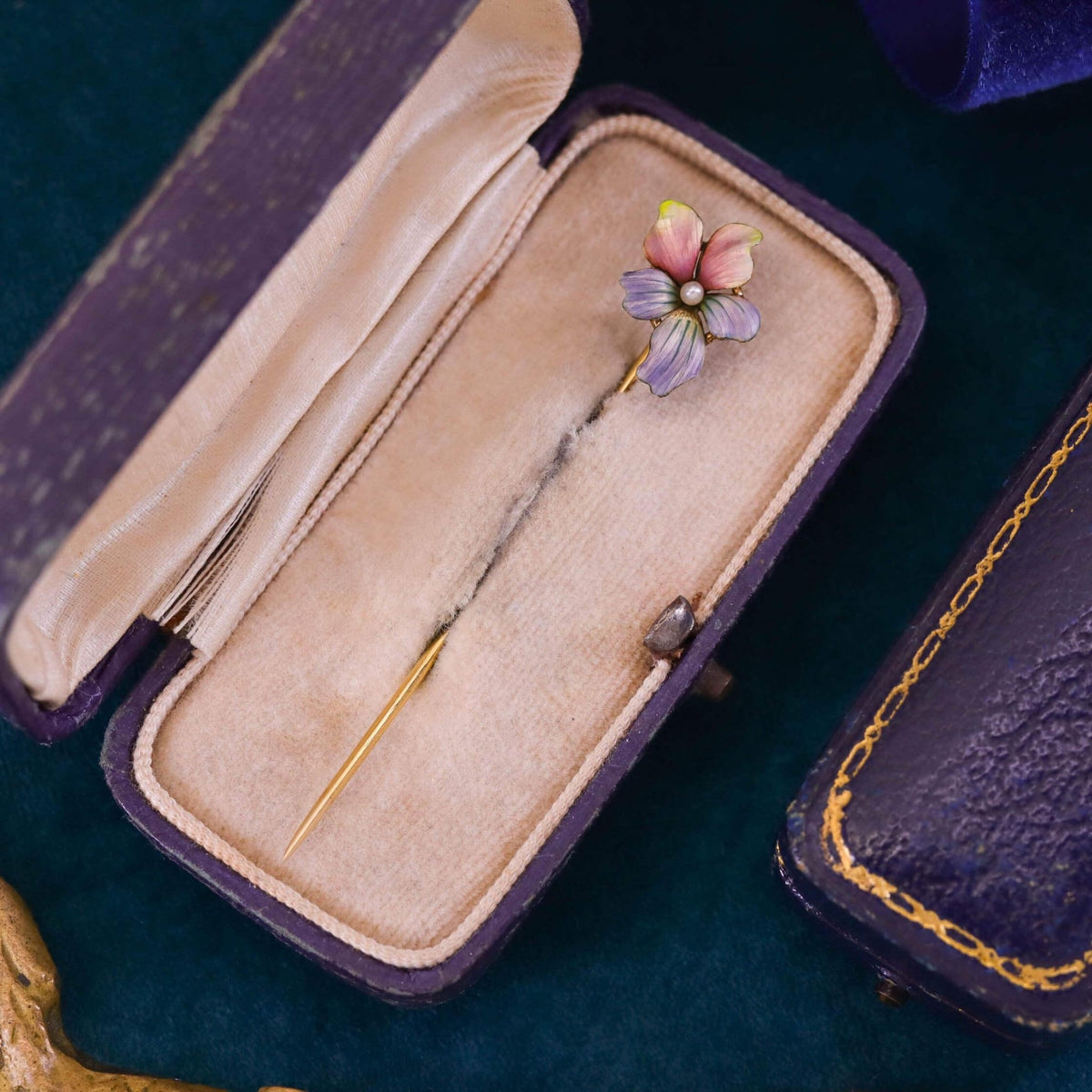 Antique Enamel Violet Stickpin of 14k Gold - Trademark Antiques