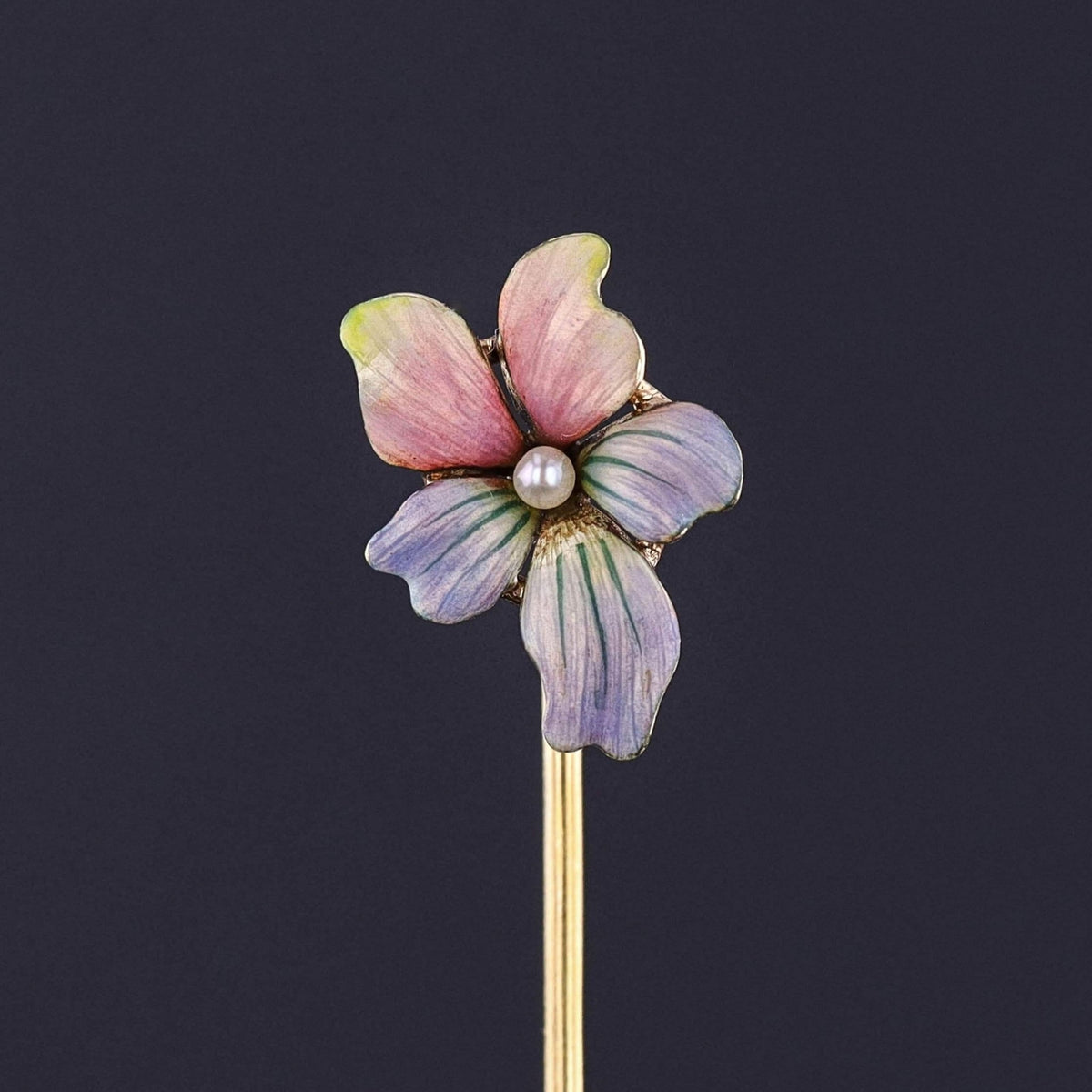 Antique Enamel Violet Stickpin of 14k Gold - Trademark Antiques