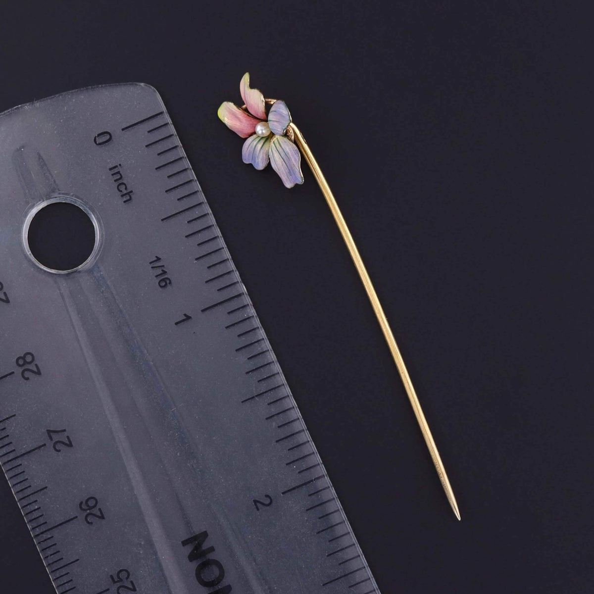 Antique Enamel Violet Stickpin of 14k Gold - Trademark Antiques