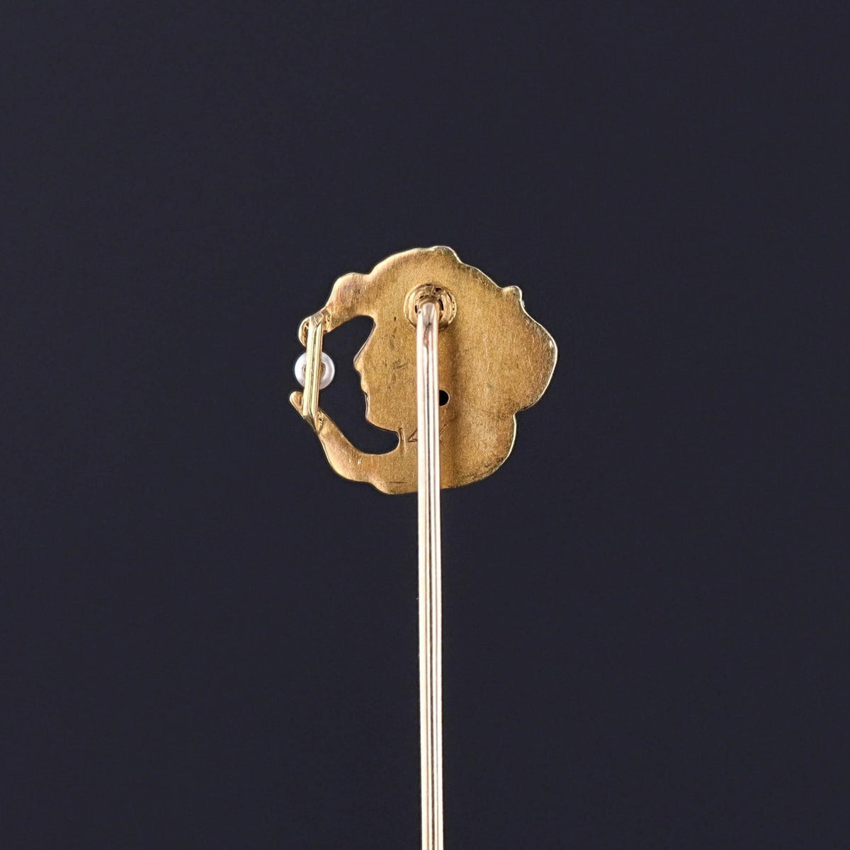 Antique Enamel Woman in the Moon Stickpin of 14k Gold - Trademark Antiques