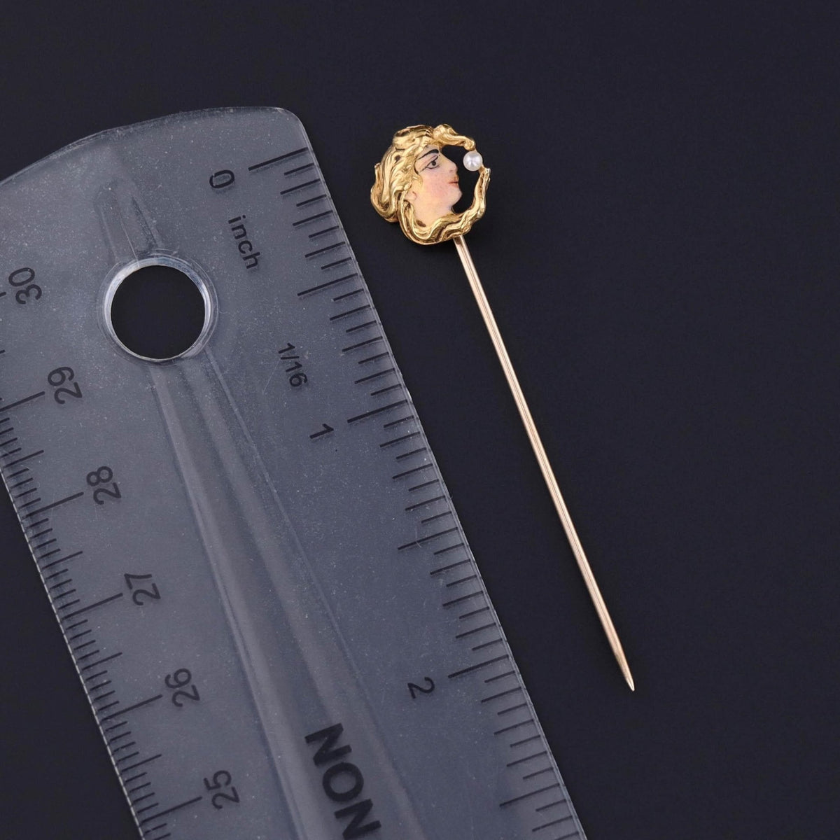 Antique Enamel Woman in the Moon Stickpin of 14k Gold - Trademark Antiques