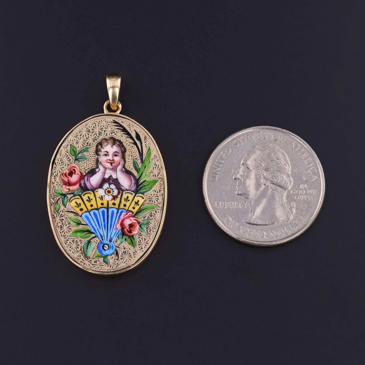 Antique Enamel Woman Pendant of 14k Gold - Trademark Antiques