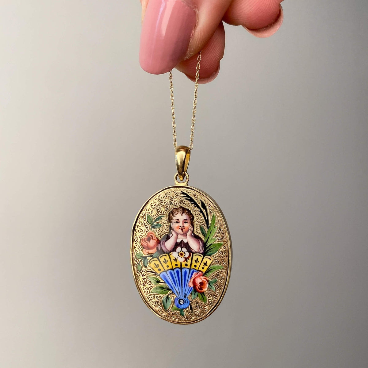 Antique Enamel Woman Pendant of 14k Gold - Trademark Antiques