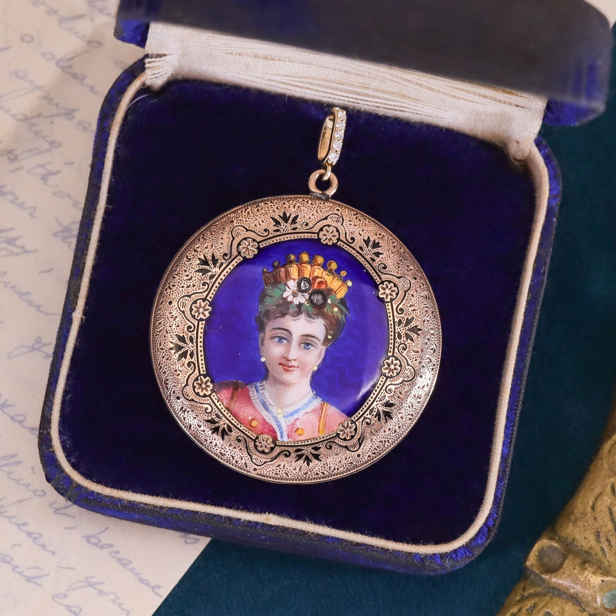 Antique Enamel Woman Pendant of 14k Gold - Trademark Antiques