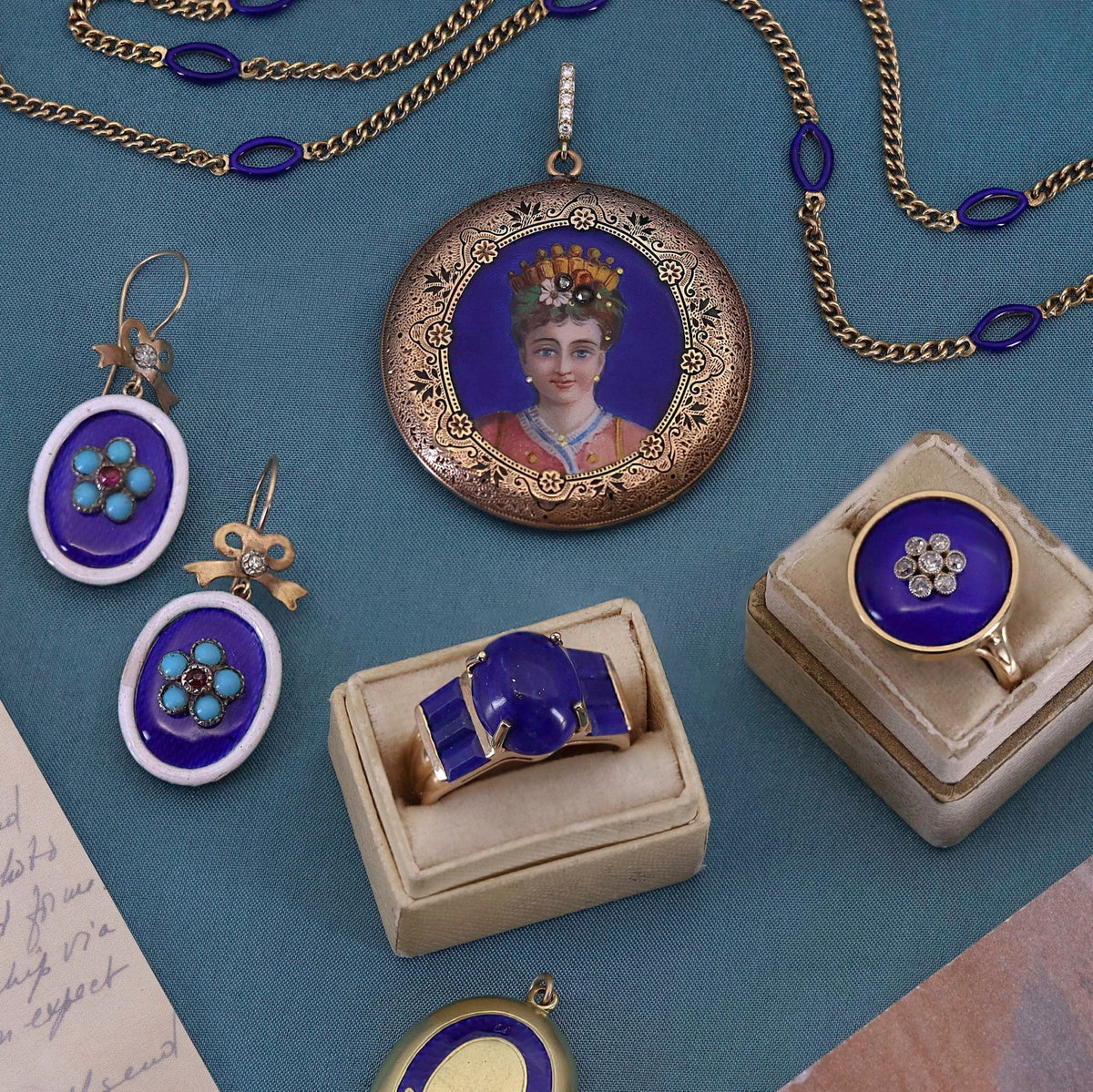 Antique Enamel Woman Pendant of 14k Gold - Trademark Antiques