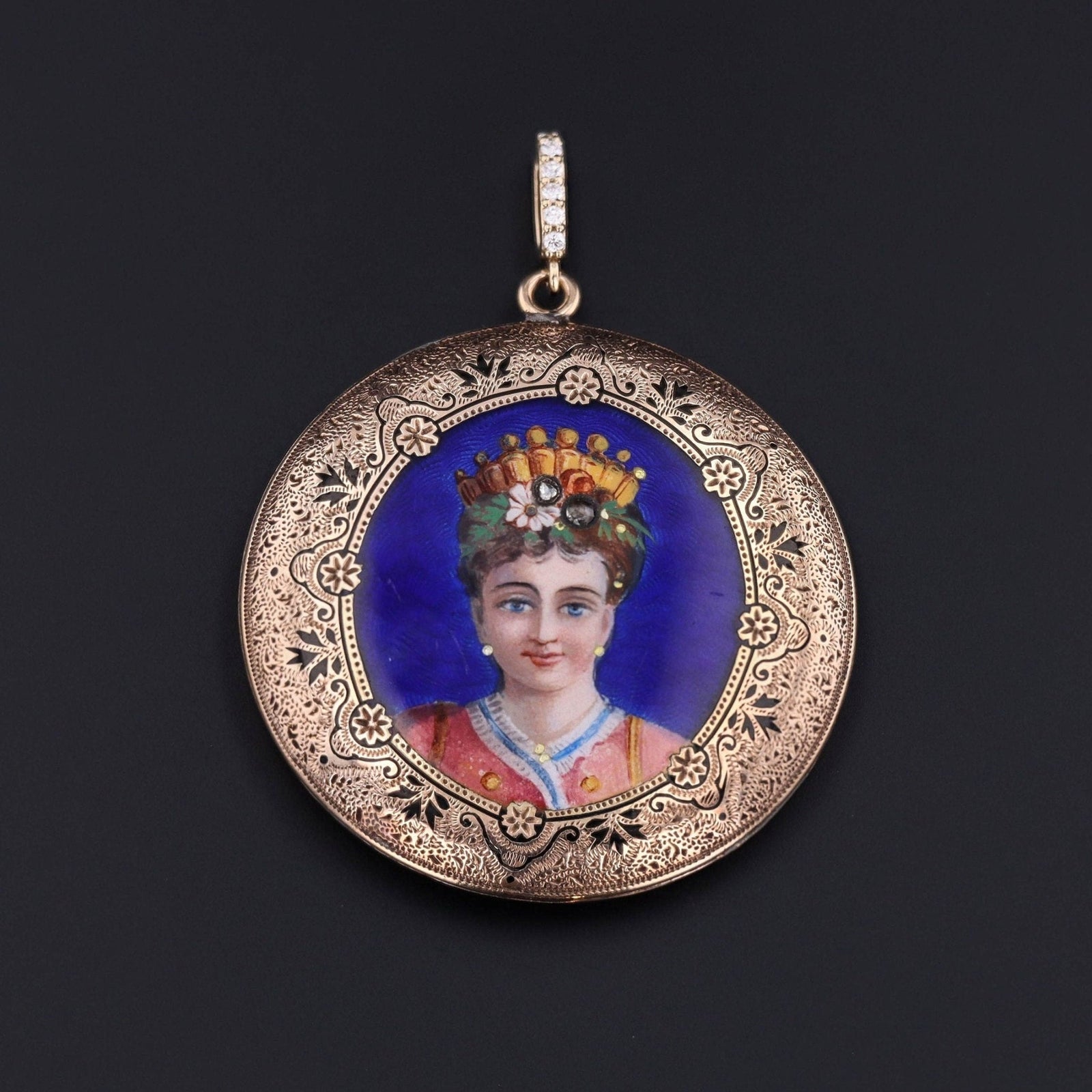 Antique Enamel Woman Pendant of 14k Gold - Trademark Antiques