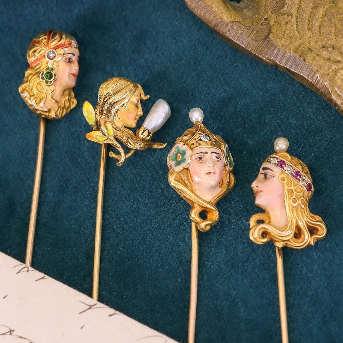 Antique Enamel Woman Stickpin of 14k Gold - Trademark Antiques