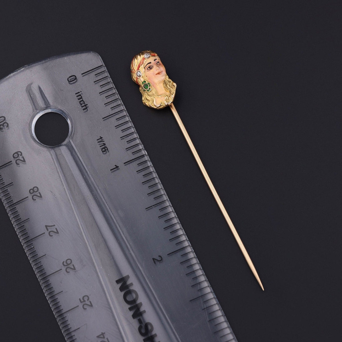 Antique Enamel Woman Stickpin of 14k Gold - Trademark Antiques