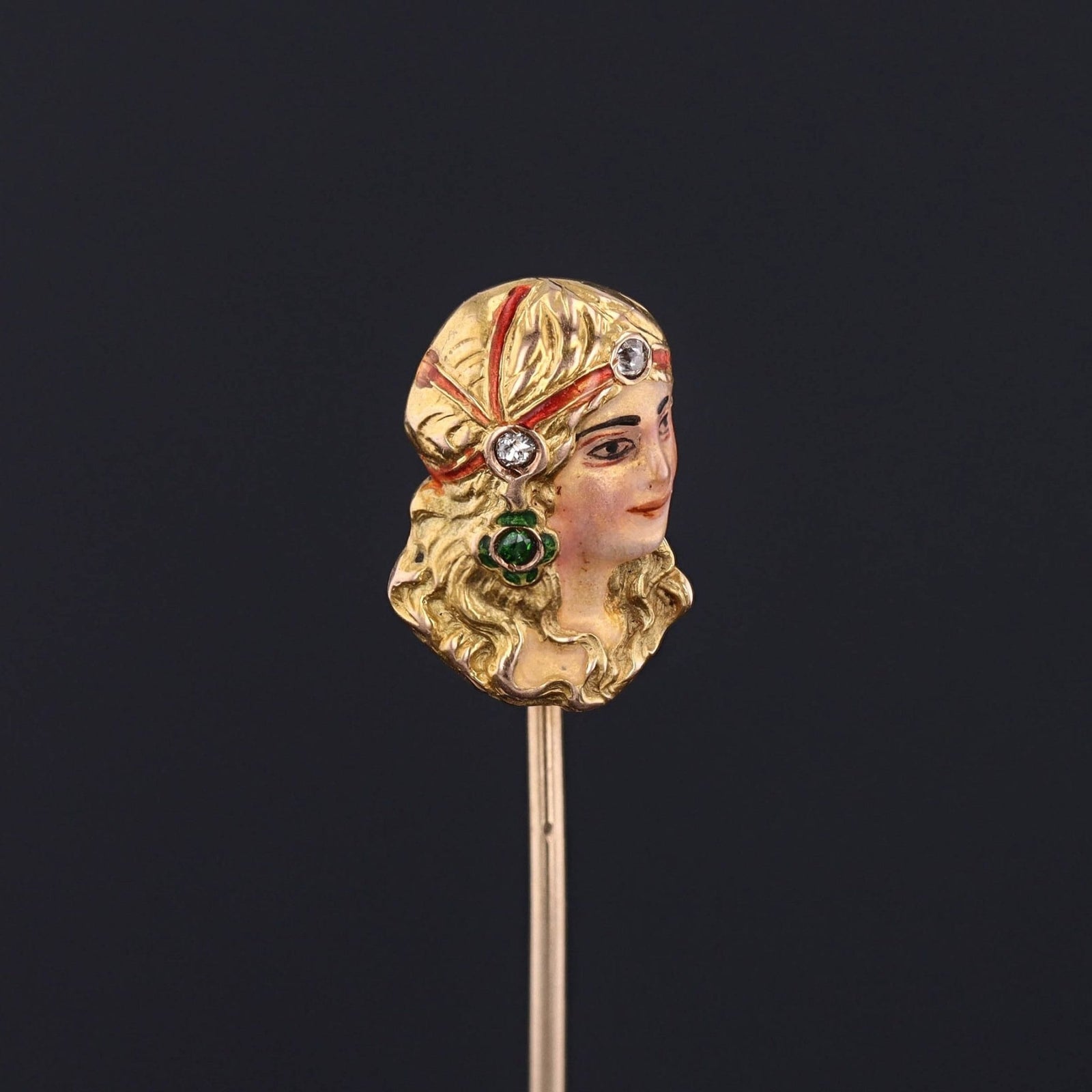 Antique Enamel Woman Stickpin of 14k Gold - Trademark Antiques