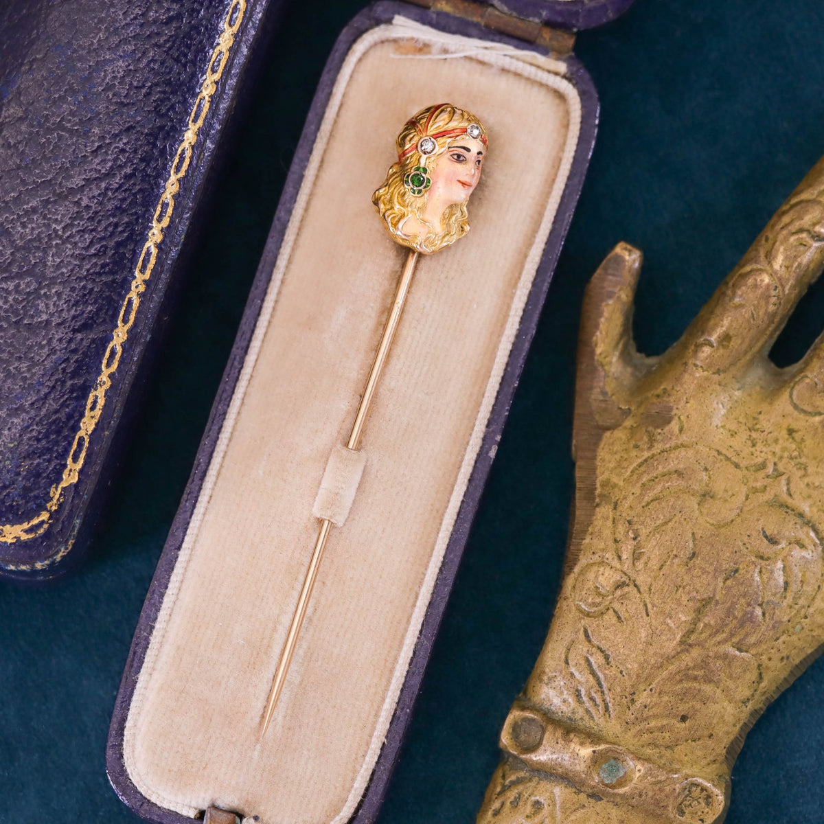 Antique Enamel Woman Stickpin of 14k Gold - Trademark Antiques