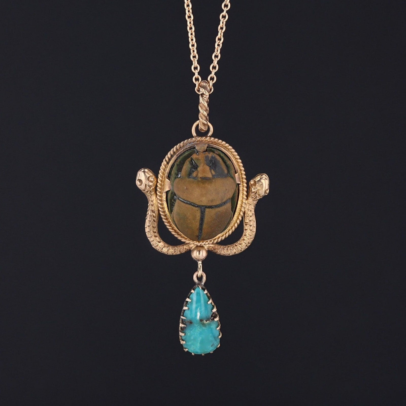 Antique Faience Scarab Pendant of 14k Gold - Trademark Antiques