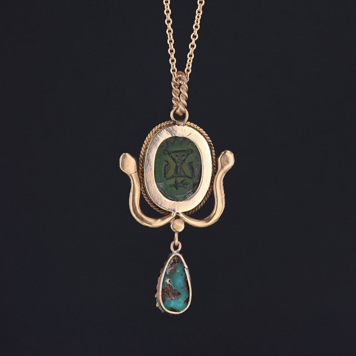 Antique Faience Scarab Pendant of 14k Gold - Trademark Antiques