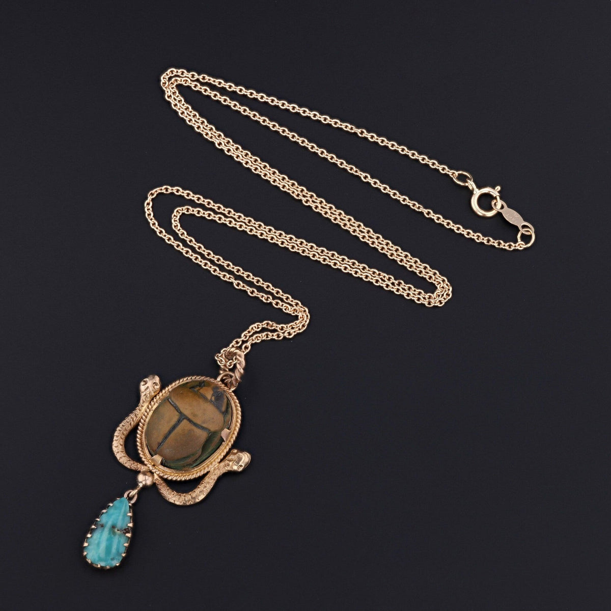 Antique Faience Scarab Pendant of 14k Gold - Trademark Antiques