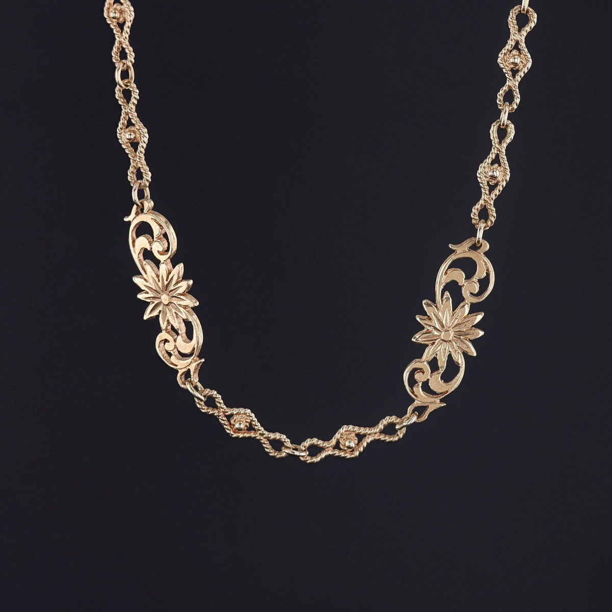 Antique Fancy Link Floral Chain of 14k Gold - Trademark Antiques