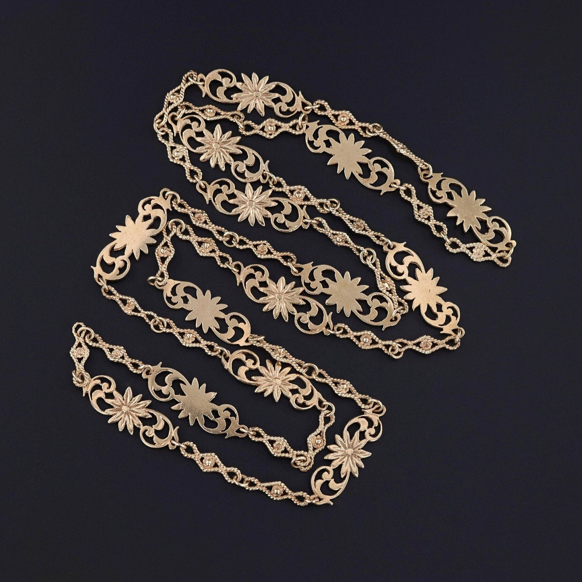 Antique Fancy Link Floral Chain of 14k Gold - Trademark Antiques