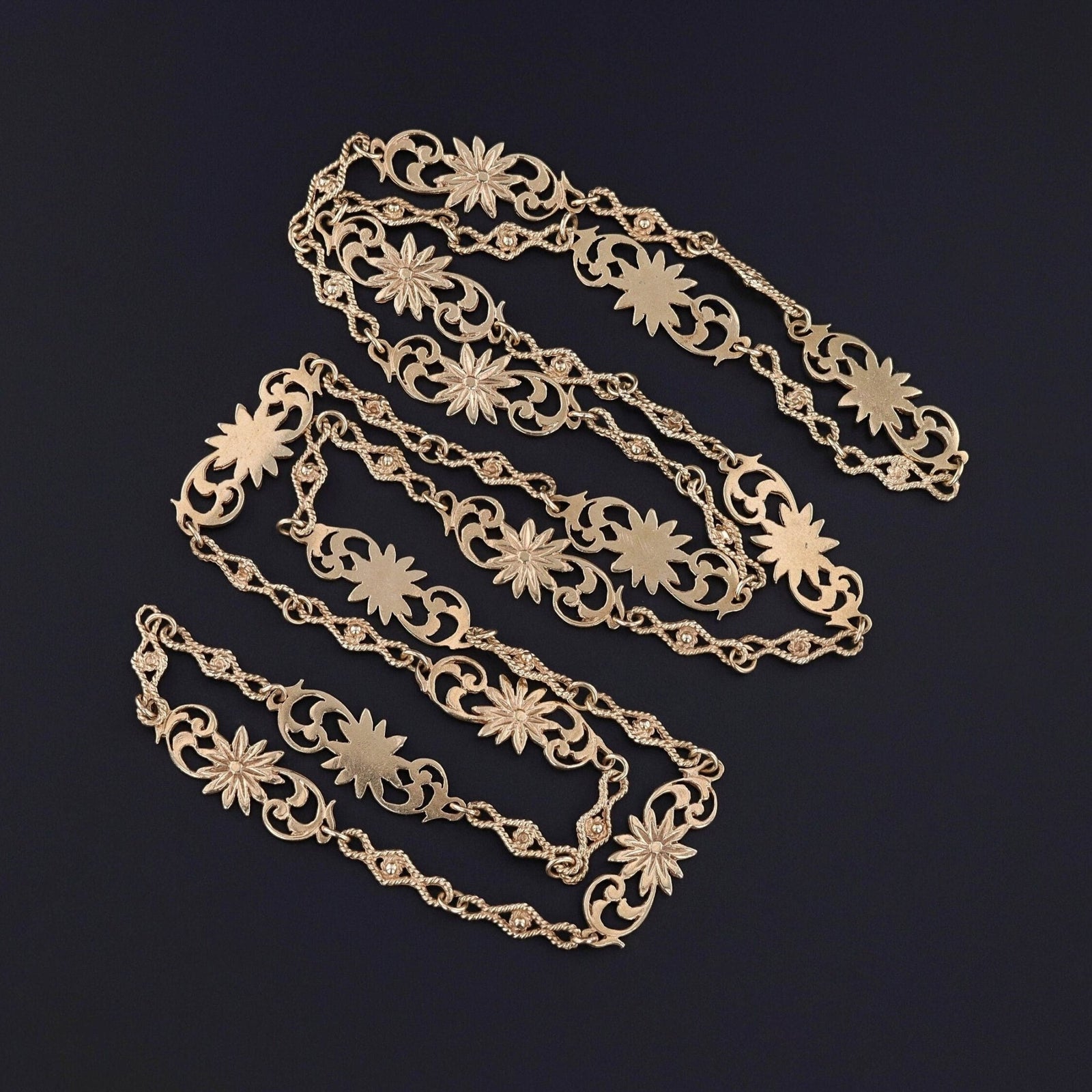 Antique Fancy Link Floral Chain of 14k Gold - Trademark Antiques