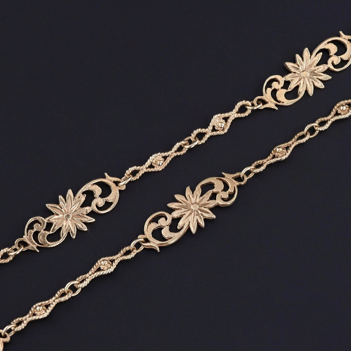 Antique Fancy Link Floral Chain of 14k Gold - Trademark Antiques
