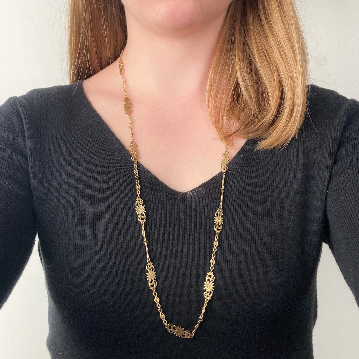 Antique Fancy Link Floral Chain of 14k Gold - Trademark Antiques