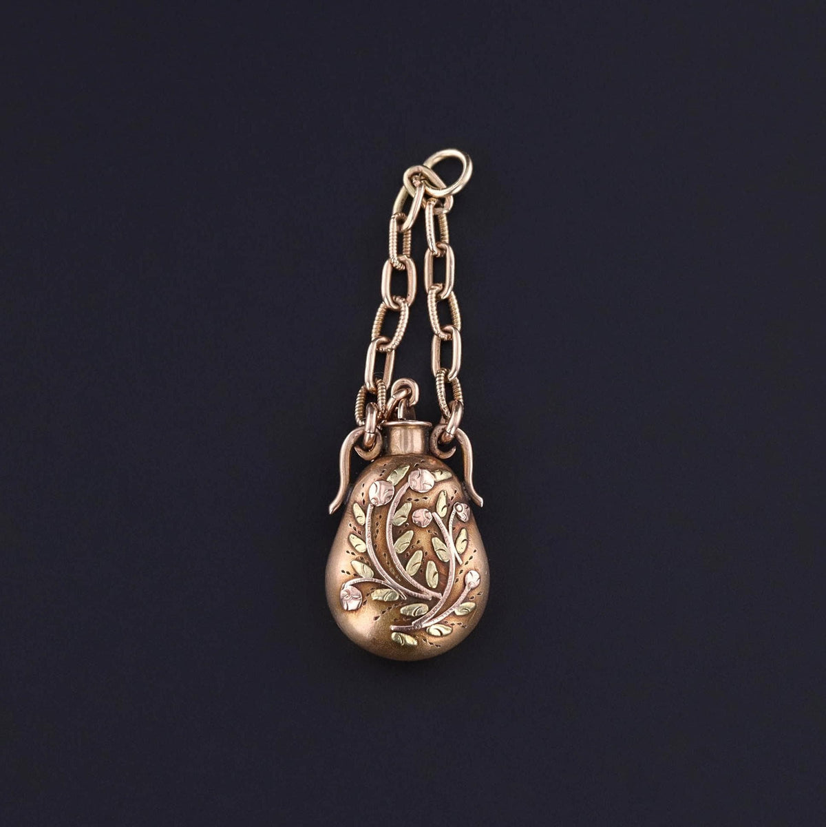 Antique Floral Perfume Charm of Tri Color Gold - Trademark Antiques