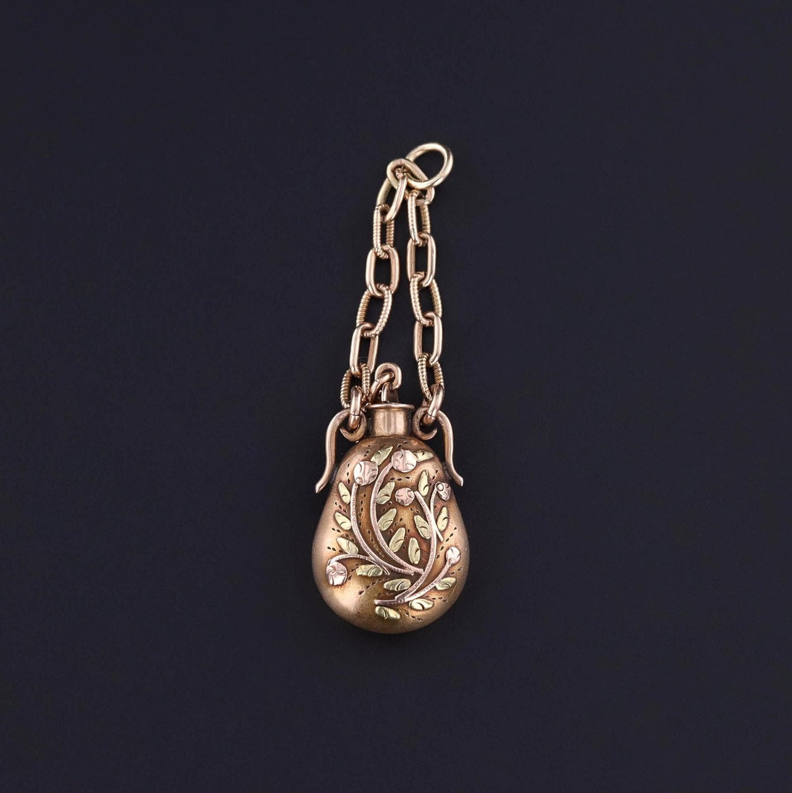 Antique Floral Perfume Charm of Tri Color Gold - Trademark Antiques