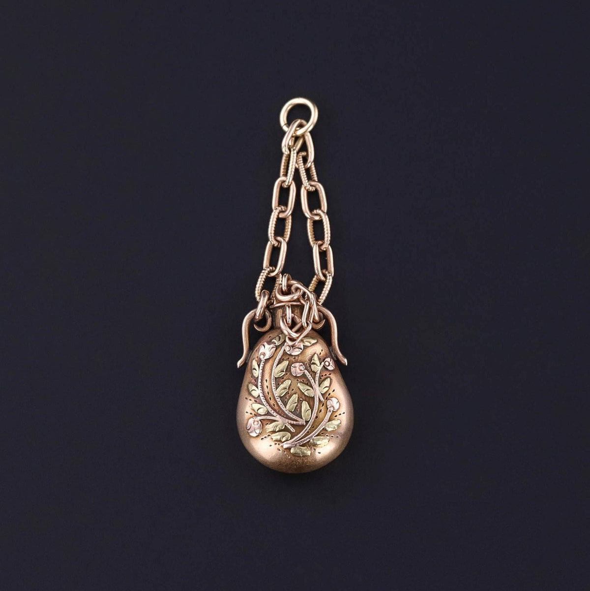 Antique Floral Perfume Charm of Tri Color Gold - Trademark Antiques