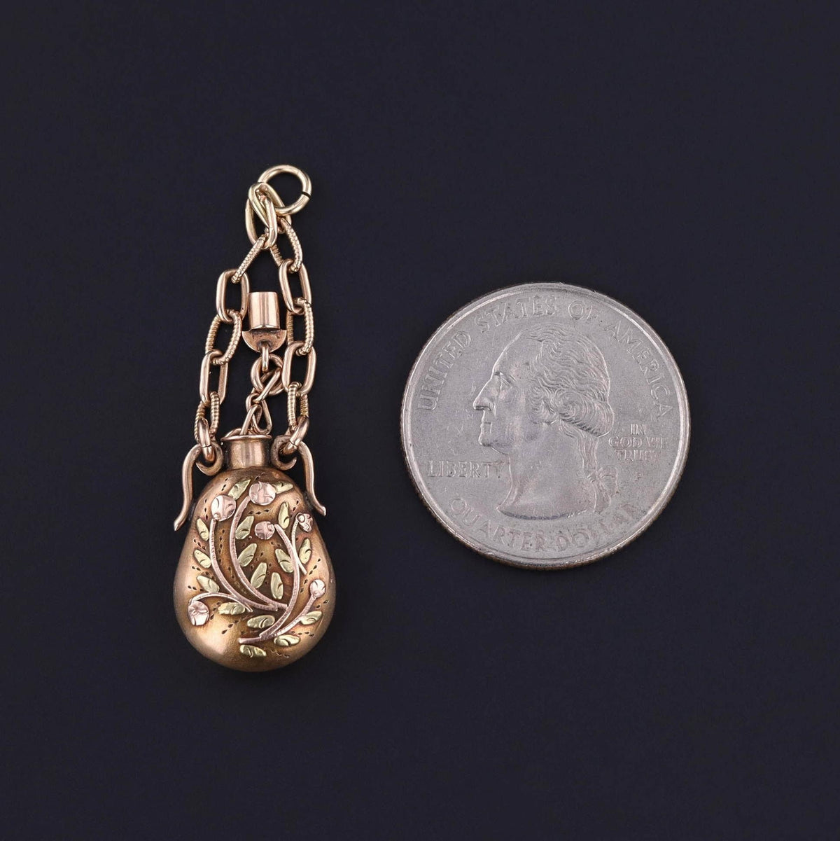 Antique Floral Perfume Charm of Tri Color Gold - Trademark Antiques