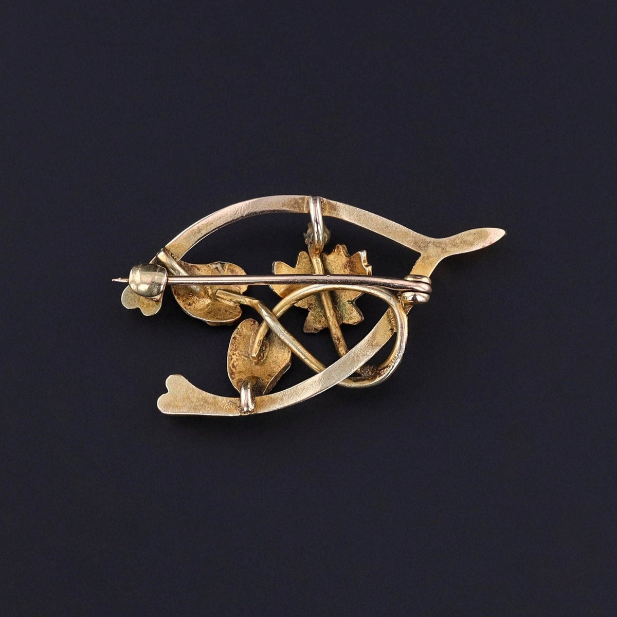 Antique Floral Wishbone Brooch of 14k Gold - Trademark Antiques