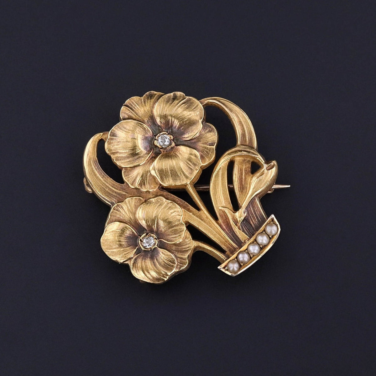 Antique Flower Basket Brooch of 10k Gold - Trademark Antiques