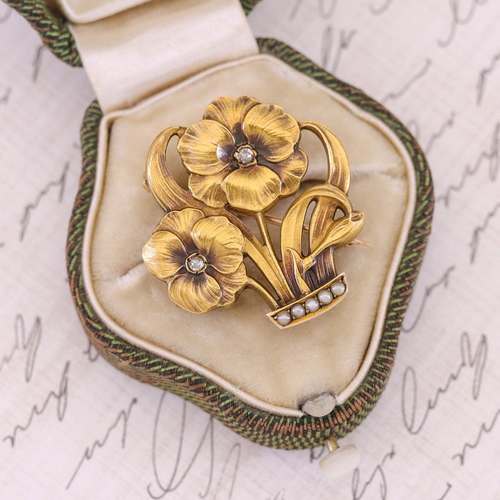 Antique Flower Basket Brooch of 10k Gold - Trademark Antiques