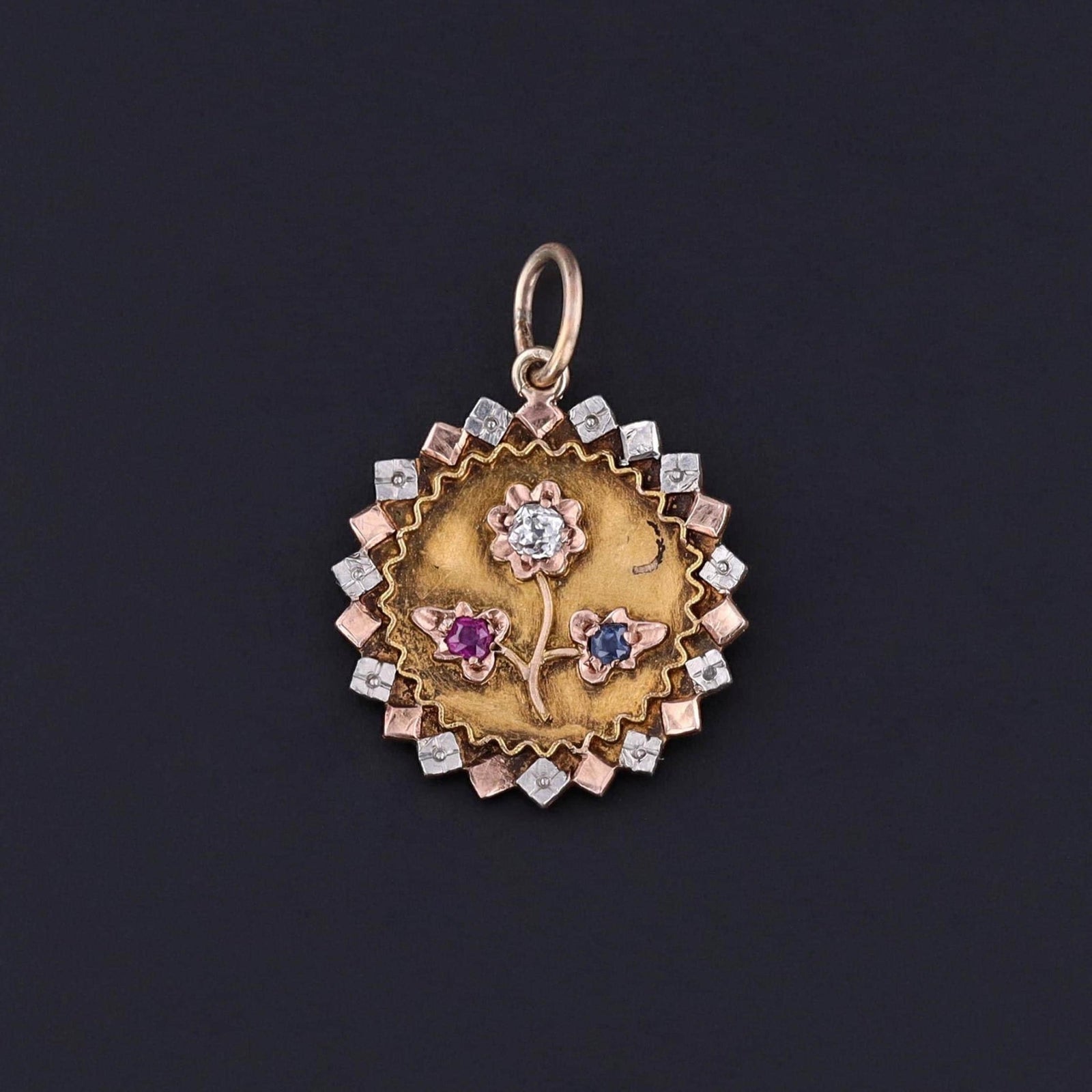 Antique Flower Charm of 14k Gold & Platinum - Trademark Antiques