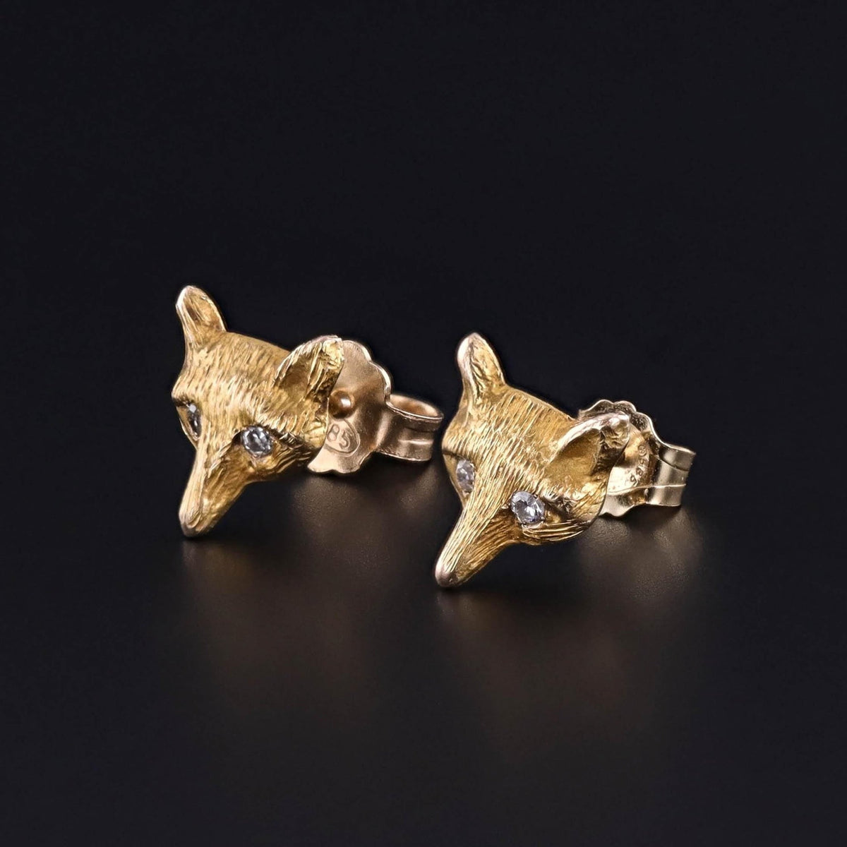 Antique Fox Stud Earrings of 9ct Gold - Trademark Antiques