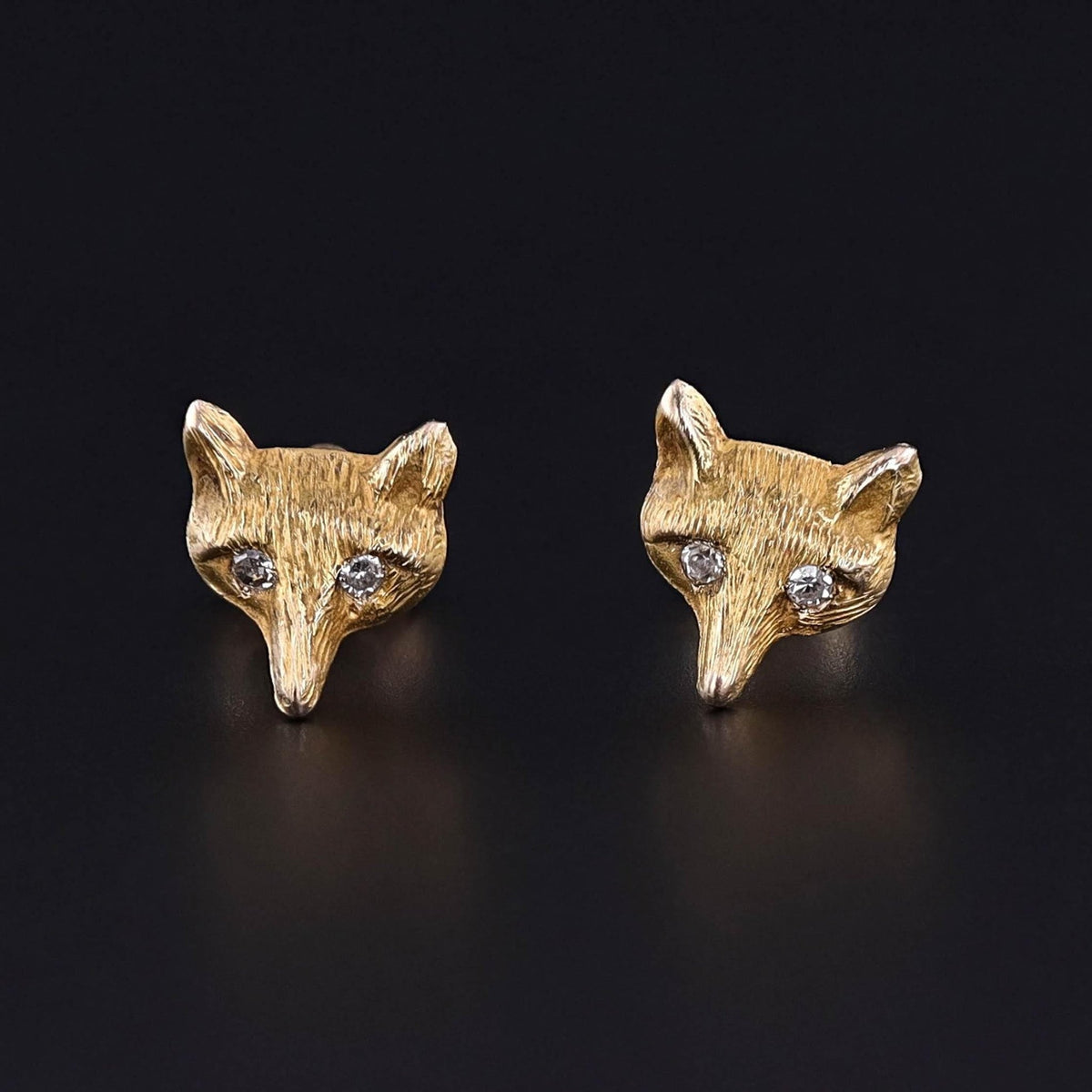 Antique Fox Stud Earrings of 9ct Gold - Trademark Antiques