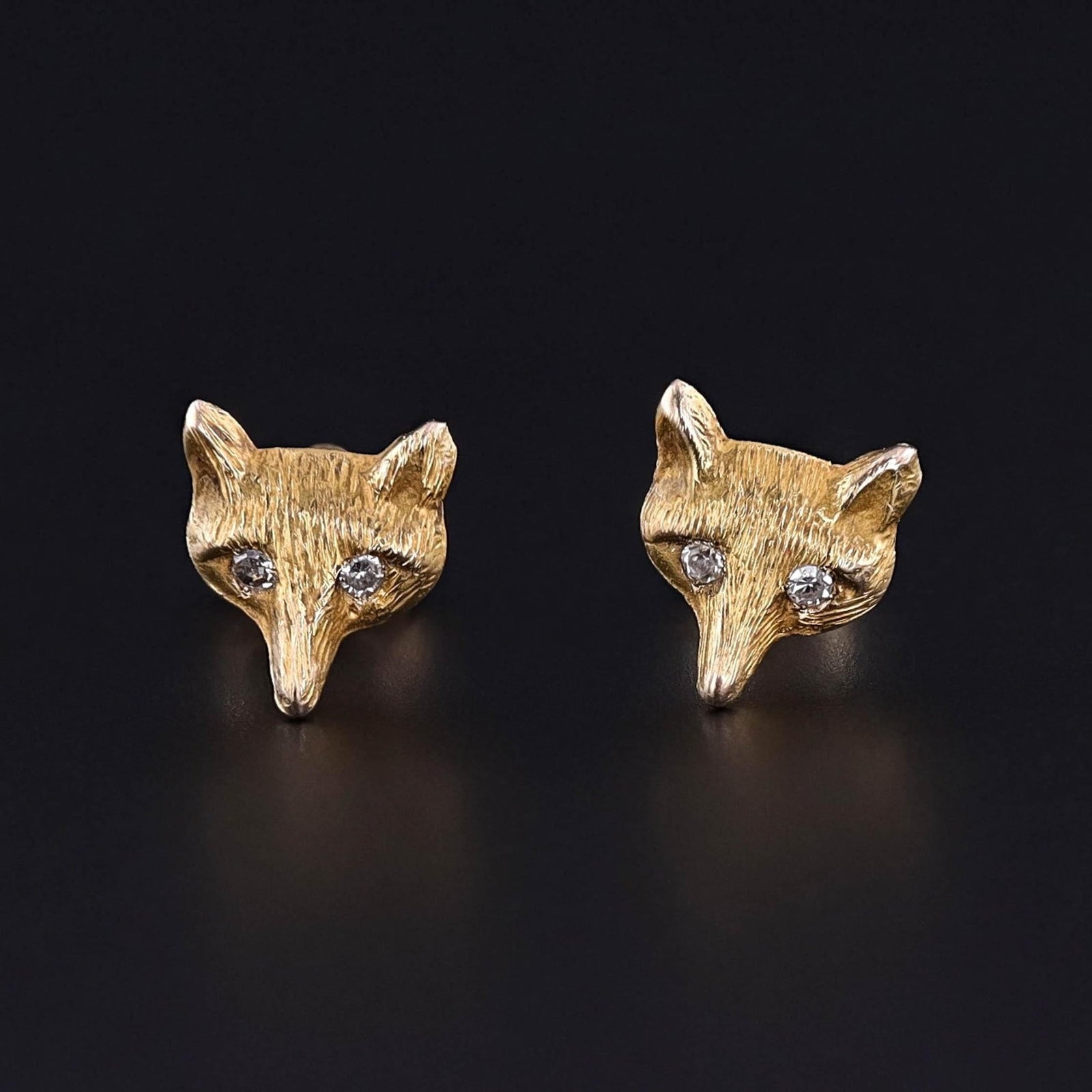 Antique Fox Stud Earrings of 9ct Gold - Trademark Antiques