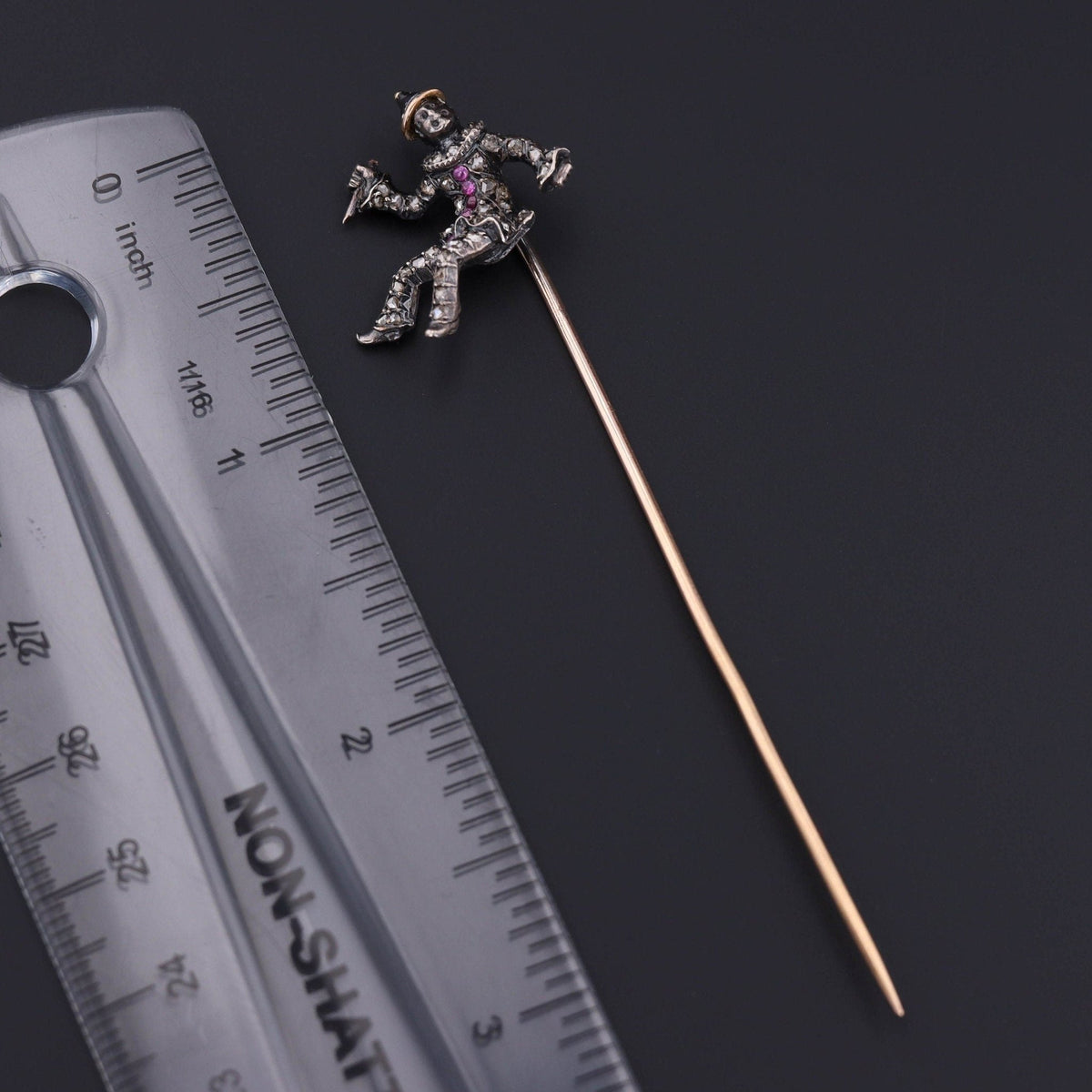 Antique French Diamond Clown with Knife Stickpin - Trademark Antiques