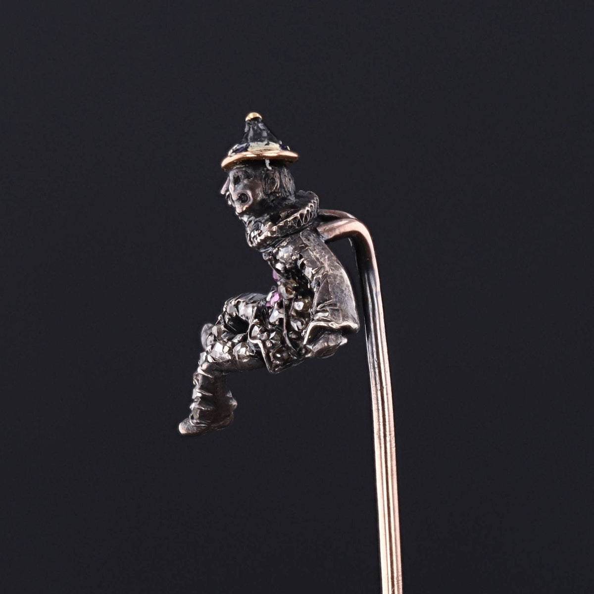 Antique French Diamond Clown with Knife Stickpin - Trademark Antiques