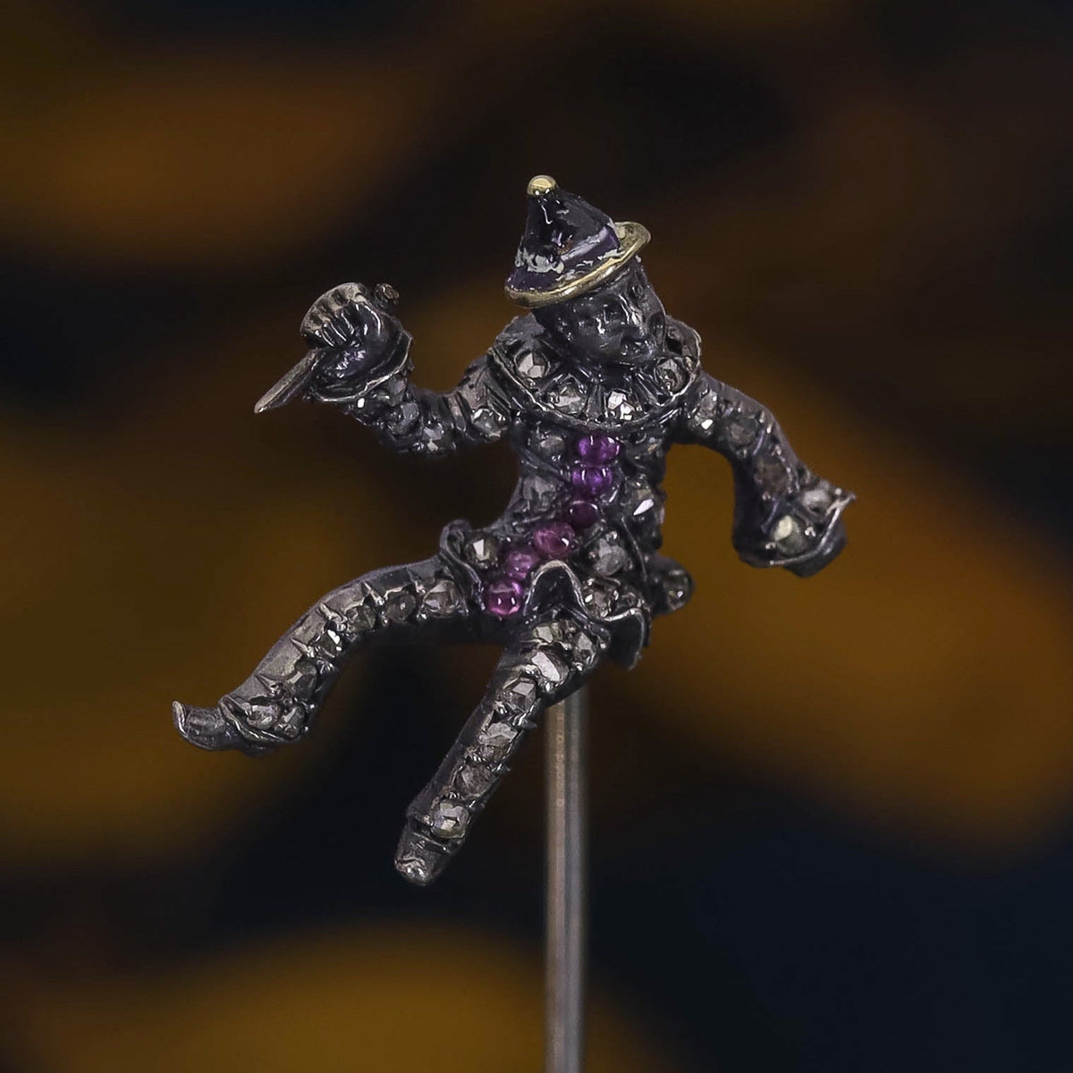 Antique French Diamond Clown with Knife Stickpin - Trademark Antiques