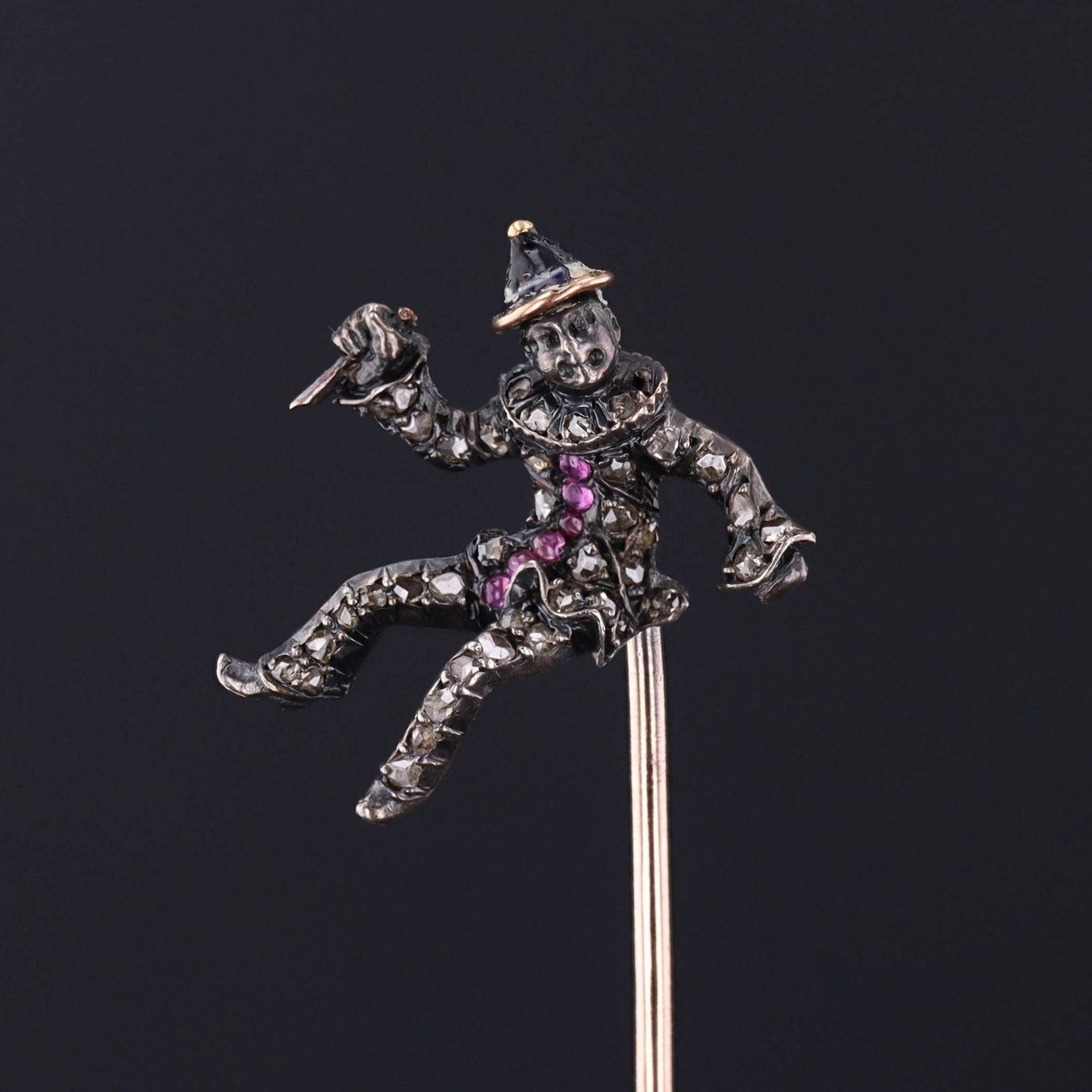 Antique French Diamond Clown with Knife Stickpin - Trademark Antiques