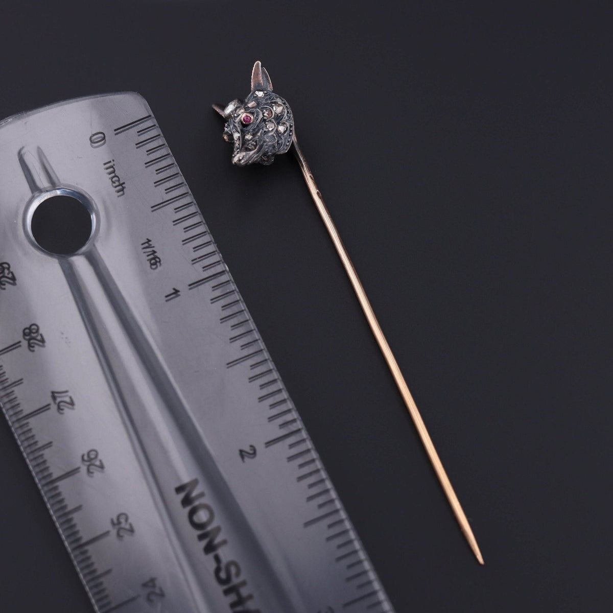 Antique French Diamond Fox Stickpin of Silver and 18k Gold - Trademark Antiques