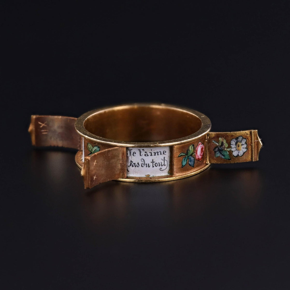 Antique French Enamel Compartment Love Token Ring of 20k Gold - Trademark Antiques