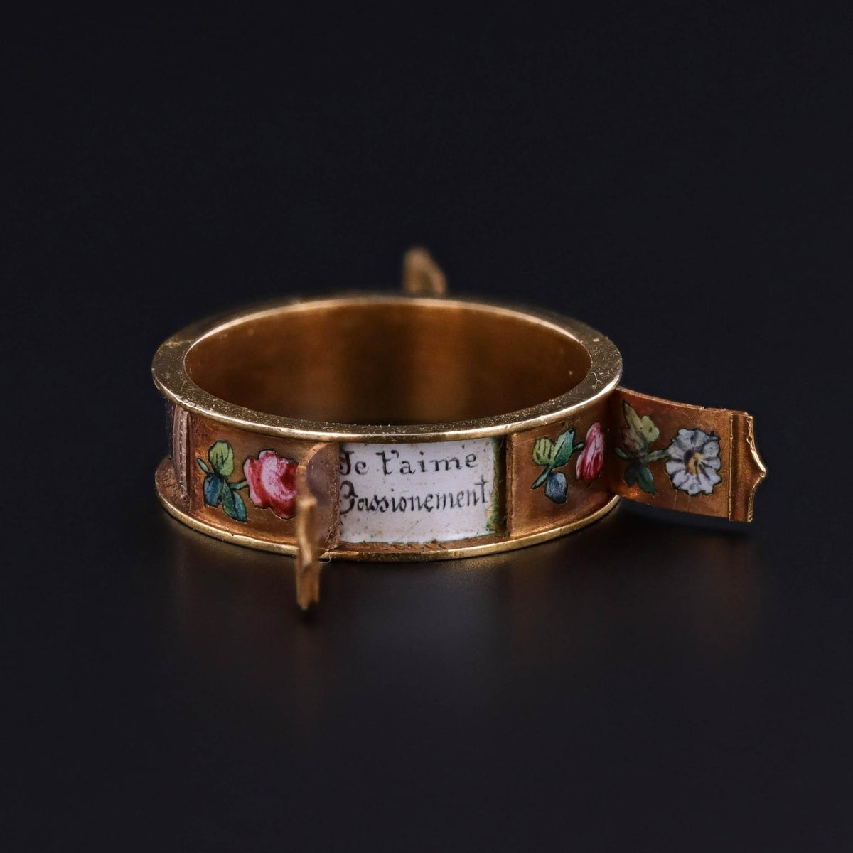 Antique French Enamel Compartment Love Token Ring of 20k Gold - Trademark Antiques