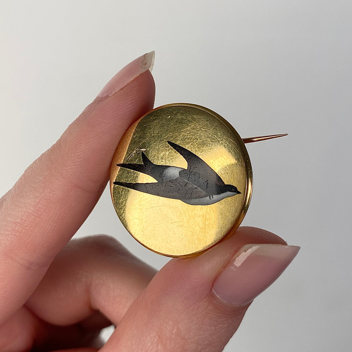 Antique French Enamel Swallow Brooch of 18k Gold - Trademark Antiques