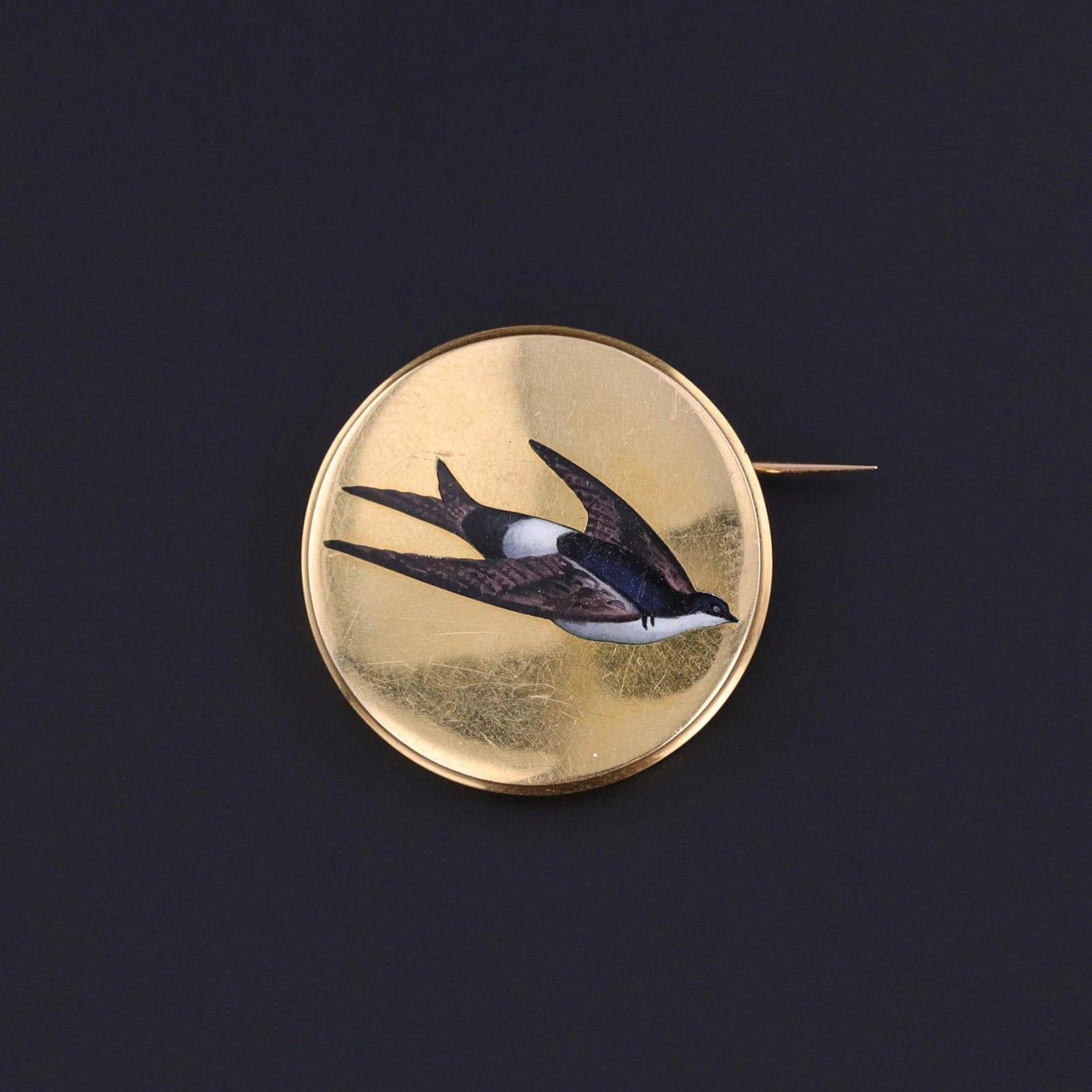 Antique French Enamel Swallow Brooch of 18k Gold - Trademark Antiques