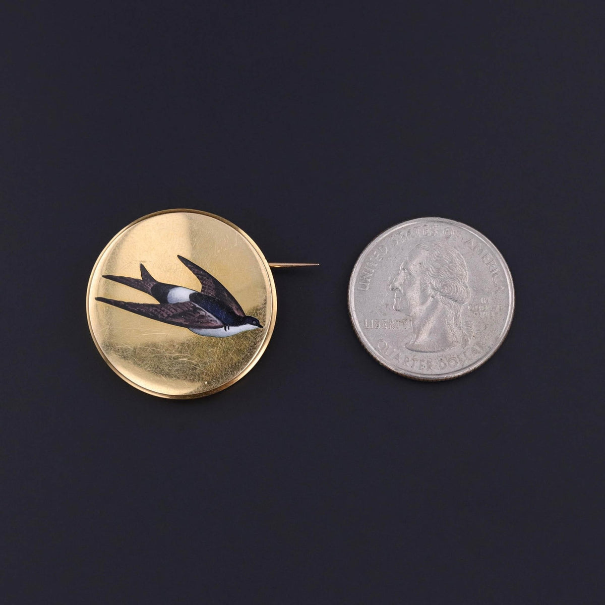 Antique French Enamel Swallow Brooch of 18k Gold - Trademark Antiques