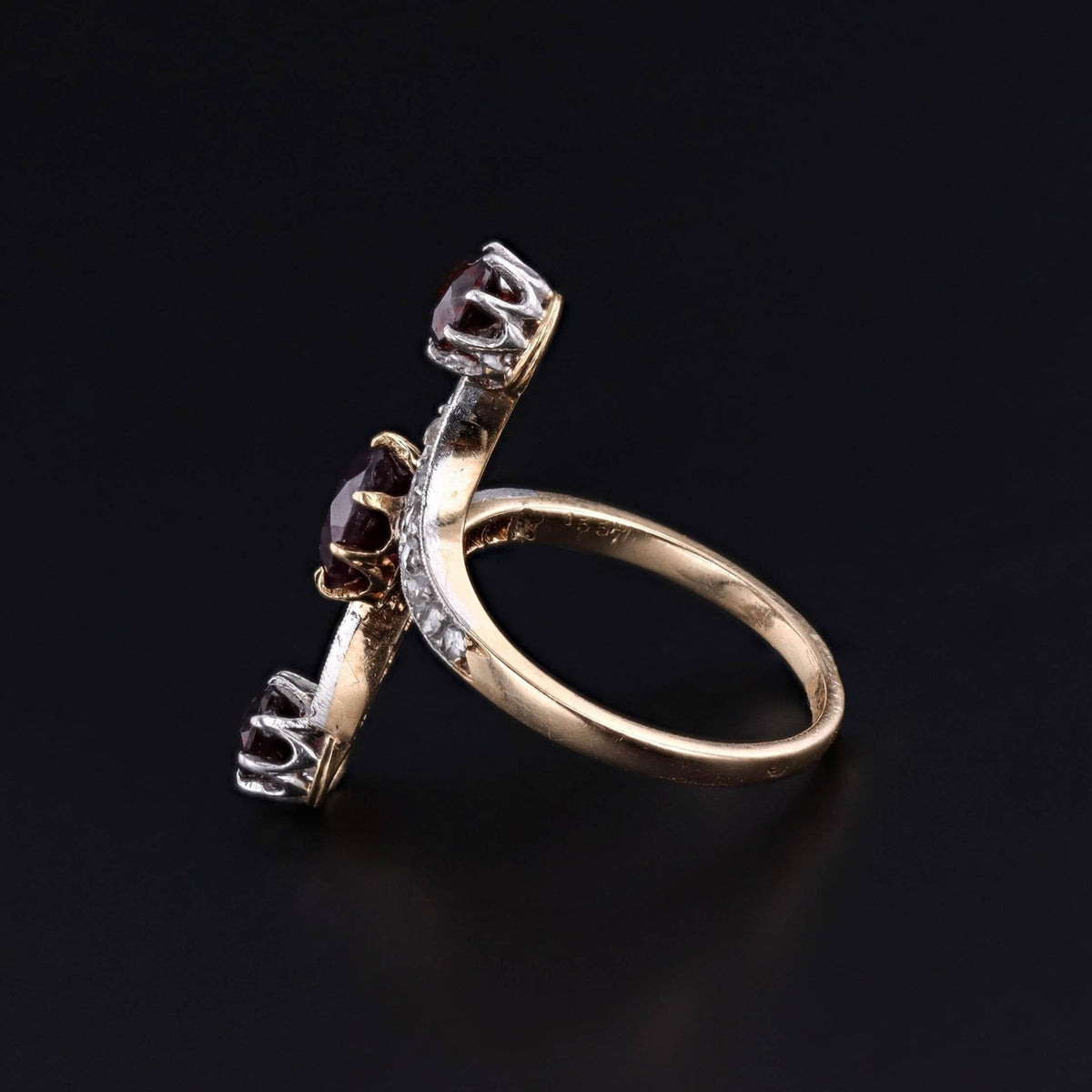Antique French Garnet and Diamond Bypass Ring of 18k Gold - Trademark Antiques