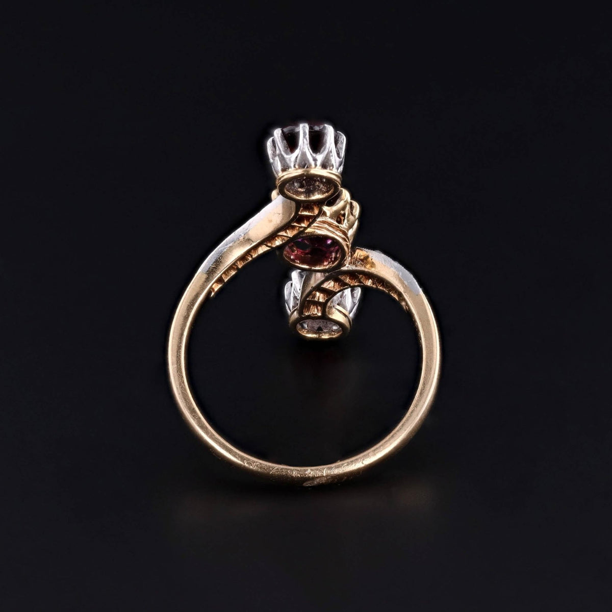 Antique French Garnet and Diamond Bypass Ring of 18k Gold - Trademark Antiques