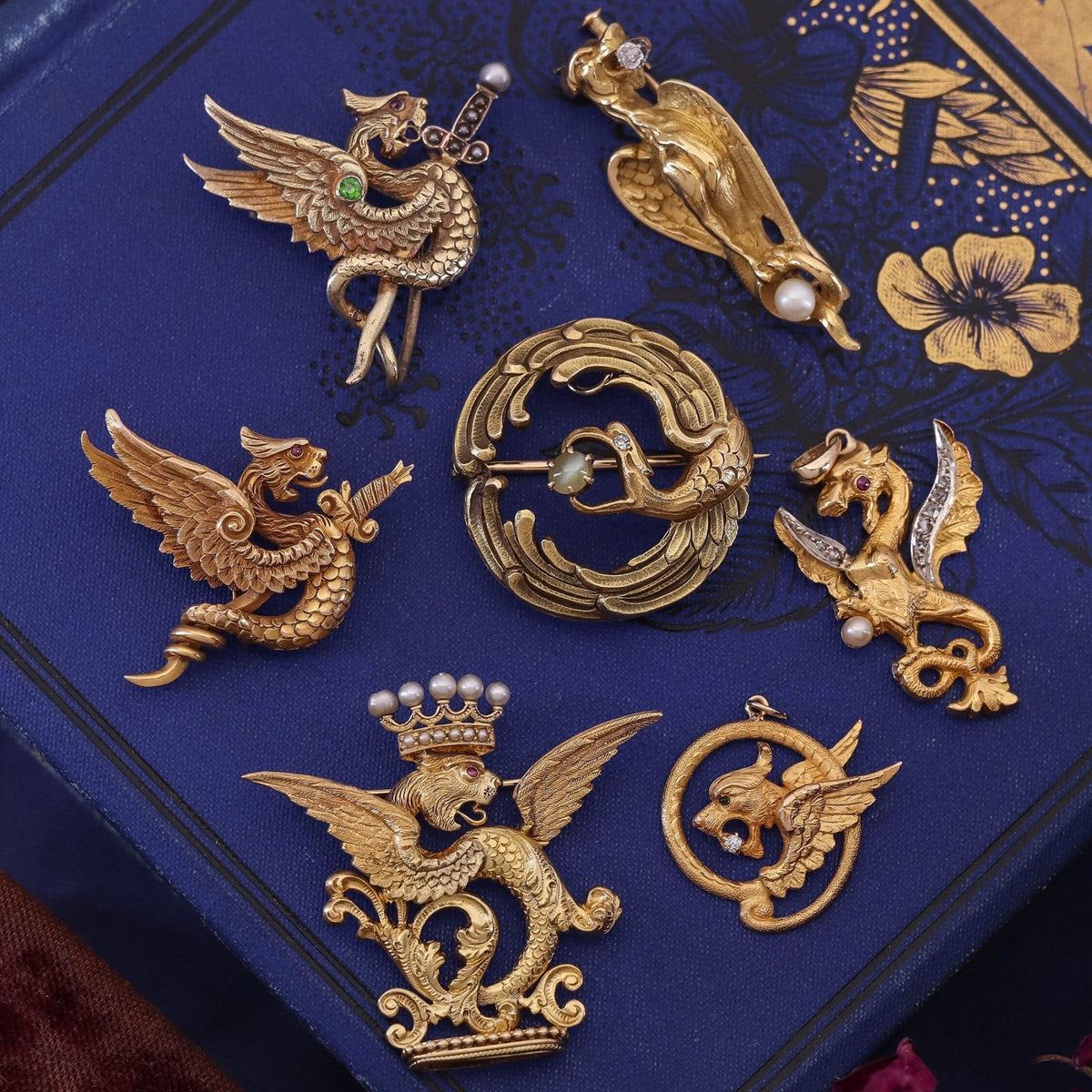 Antique French Griffin Brooch of 18k Gold - Trademark Antiques