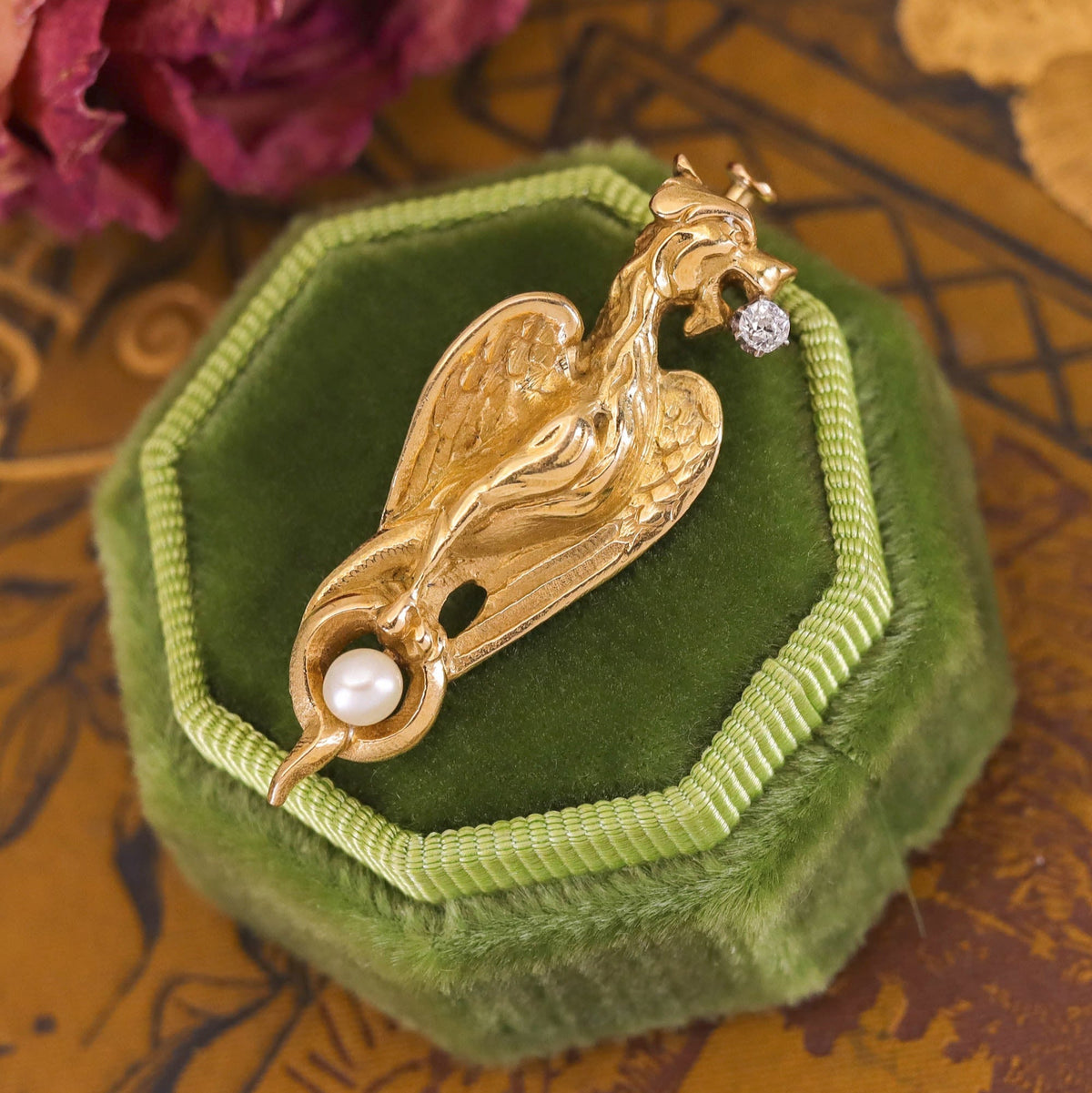 Antique French Griffin Brooch of 18k Gold - Trademark Antiques