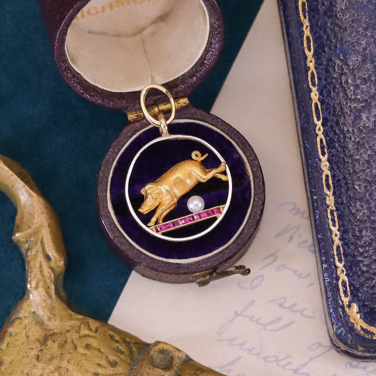Antique French Pig Charm of 18k &amp; Platinum - Trademark Antiques