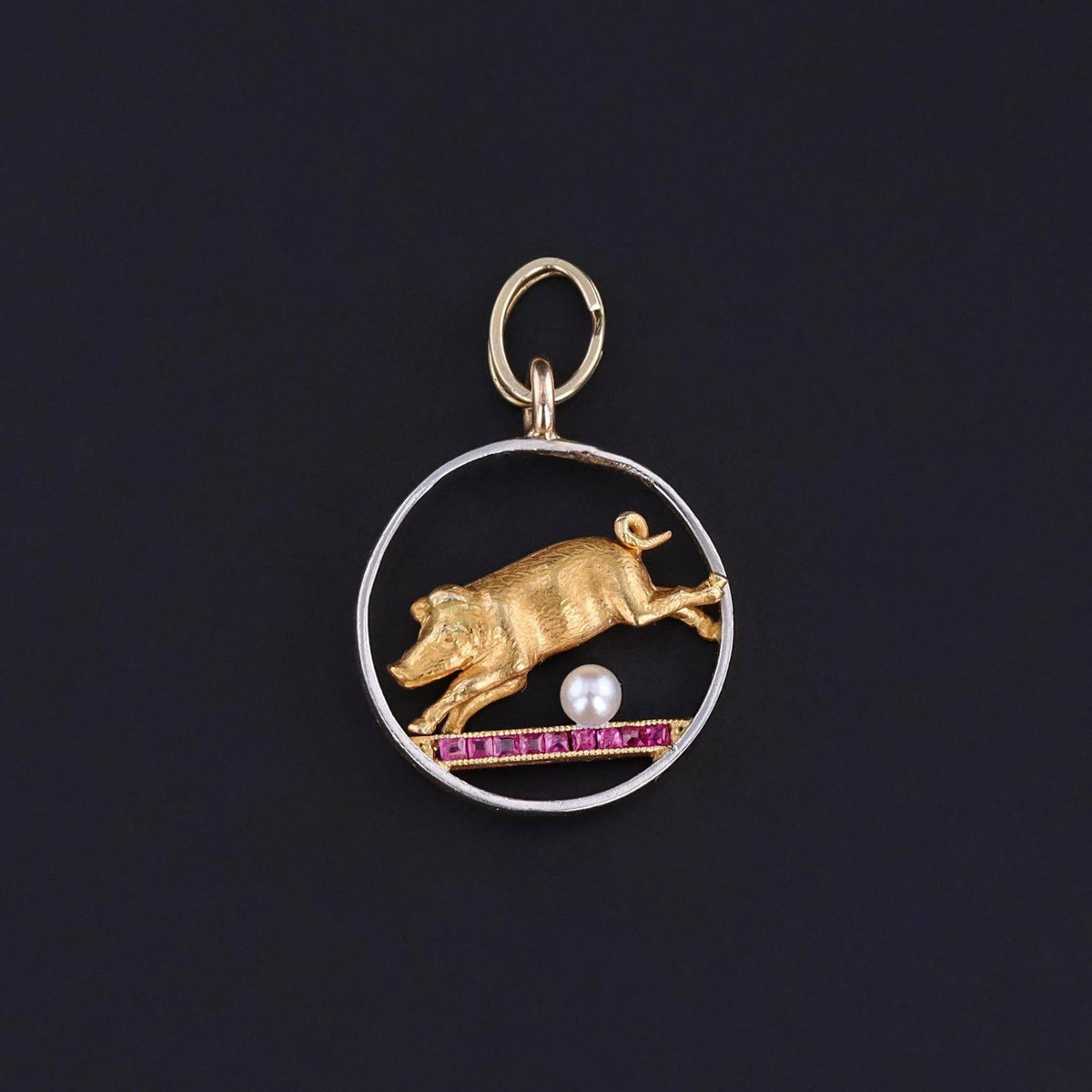 Antique French Pig Charm of 18k &amp; Platinum - Trademark Antiques